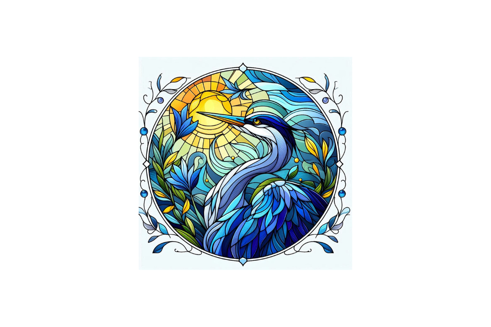 Stained Glass Great Blue Heron Sticker 2.5"